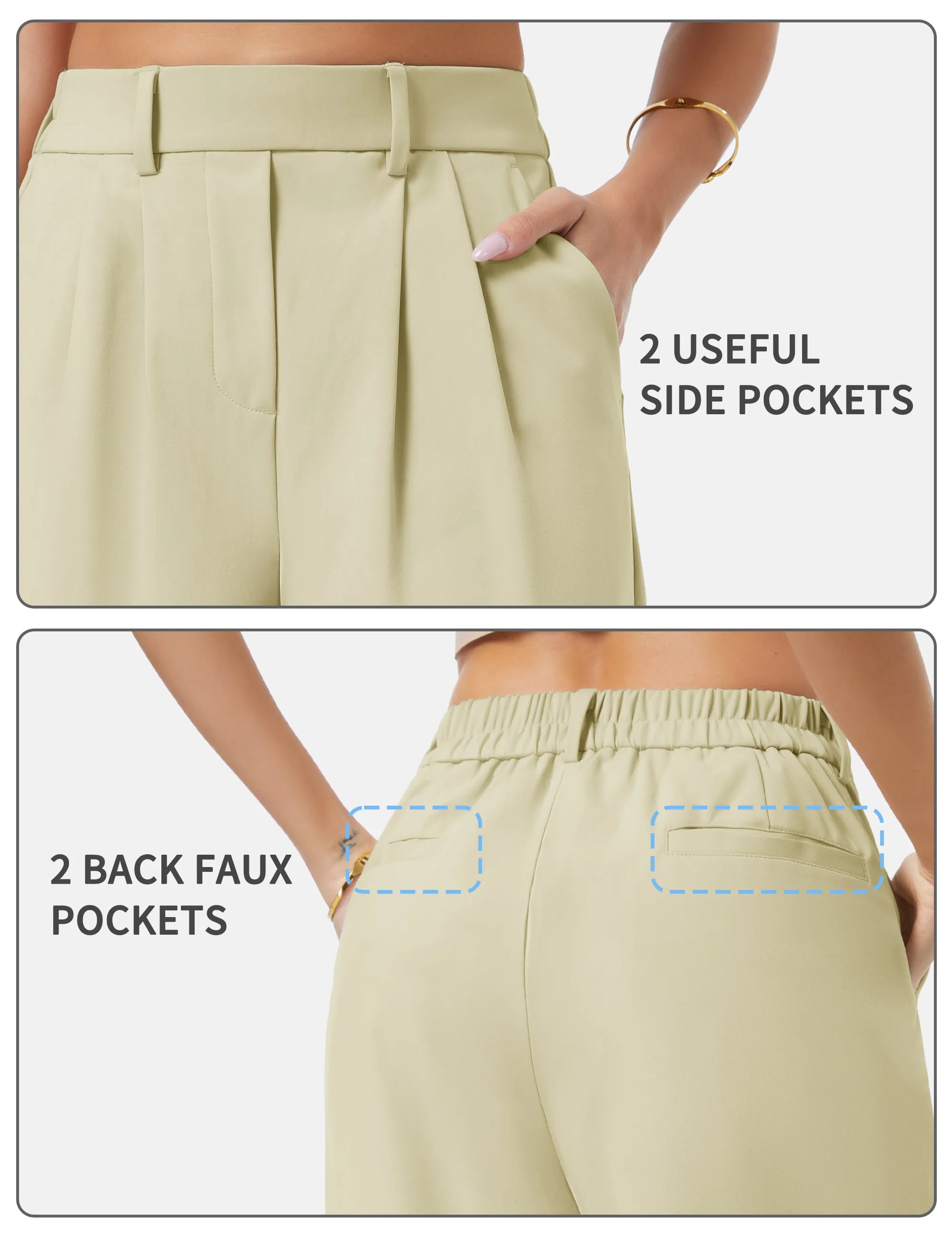 THE GYM PEOPLE Women's Wide Leg Dress Pants Pull On Elastic Waist Straight Leg Stretchy Business Slacks Trousers with Pockets
