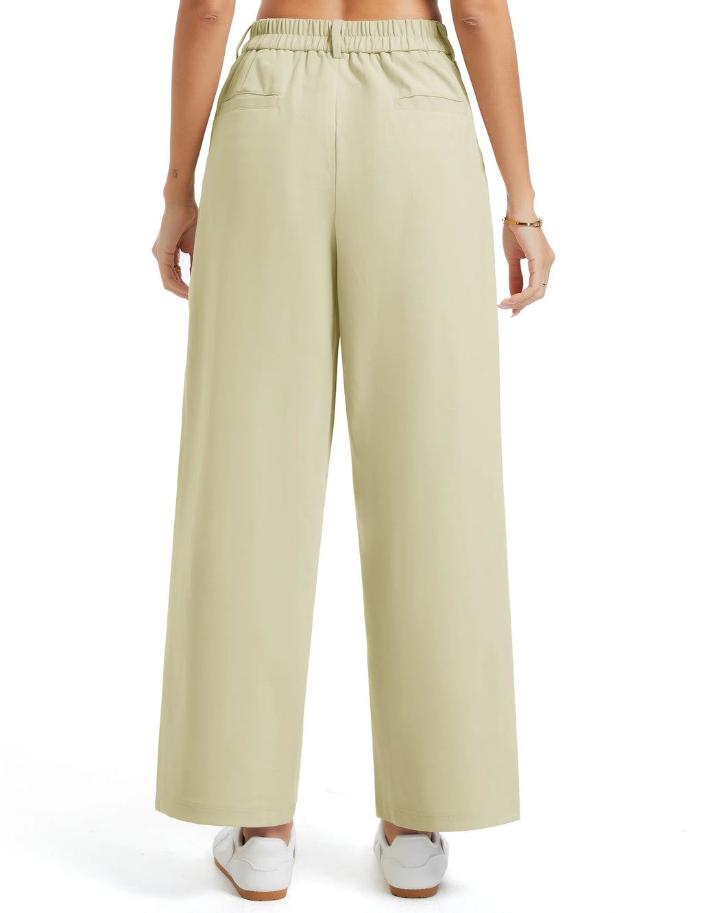 THE GYM PEOPLE Women's Wide Leg Dress Pants Pull On Elastic Waist Straight Leg Stretchy Business Slacks Trousers with Pockets