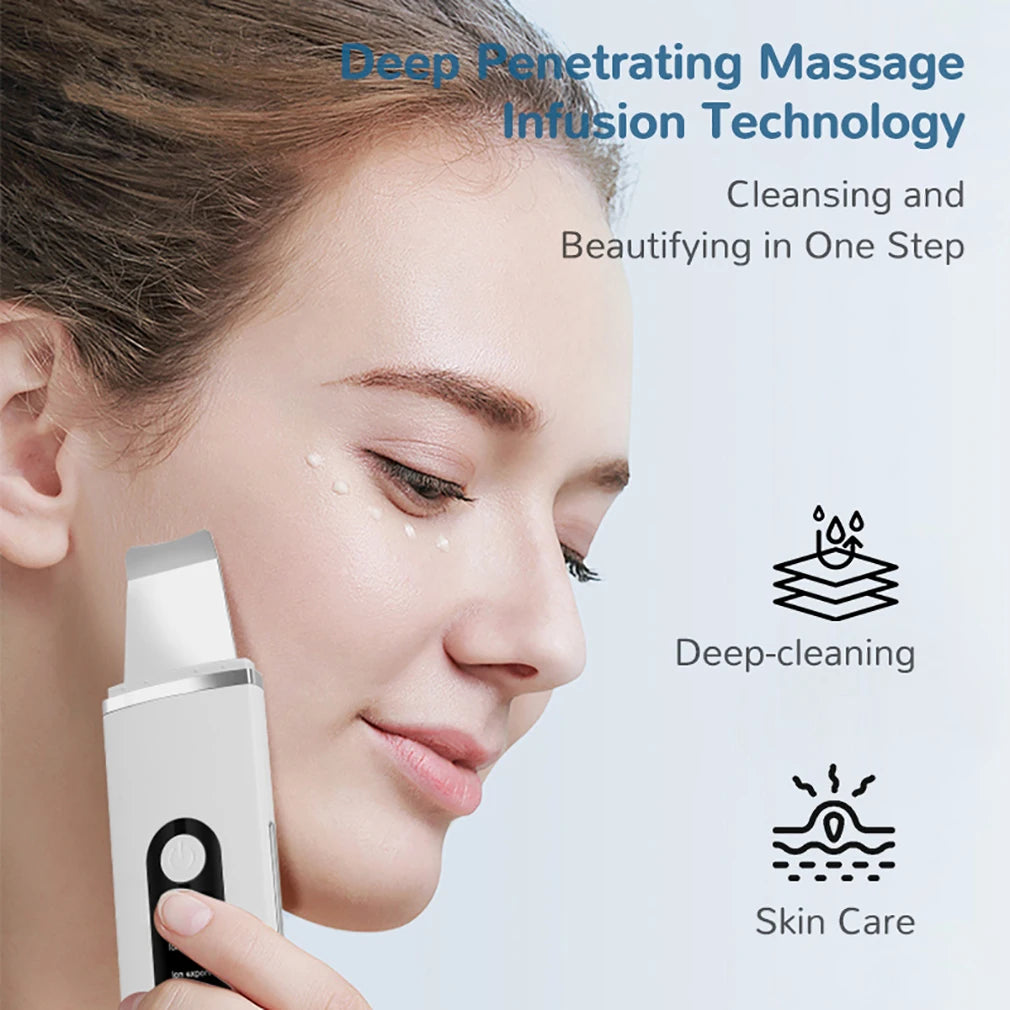 Ultrasonic Skin Scrubber 4 in1 Ion Import Export Face Cleansing Massage Peeling Spatula Blackhead Remover Pore Purifying  Facial Shovel Cleanser Lifting Skin Care