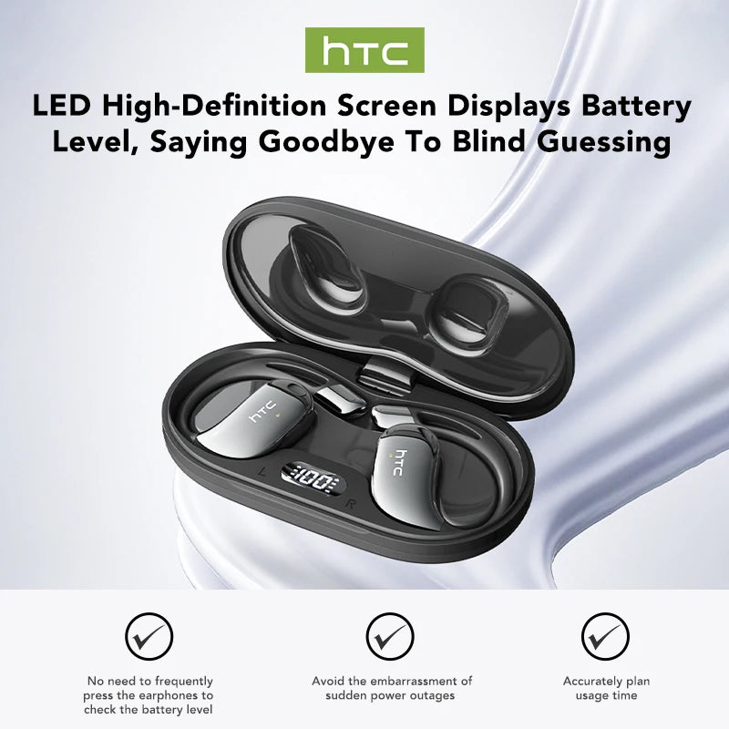 30Hrs Playback Bluetooth Headphones HTC NE57 Wireless Earphones Noise Canceling Earbuds with Battery Indicator for Music