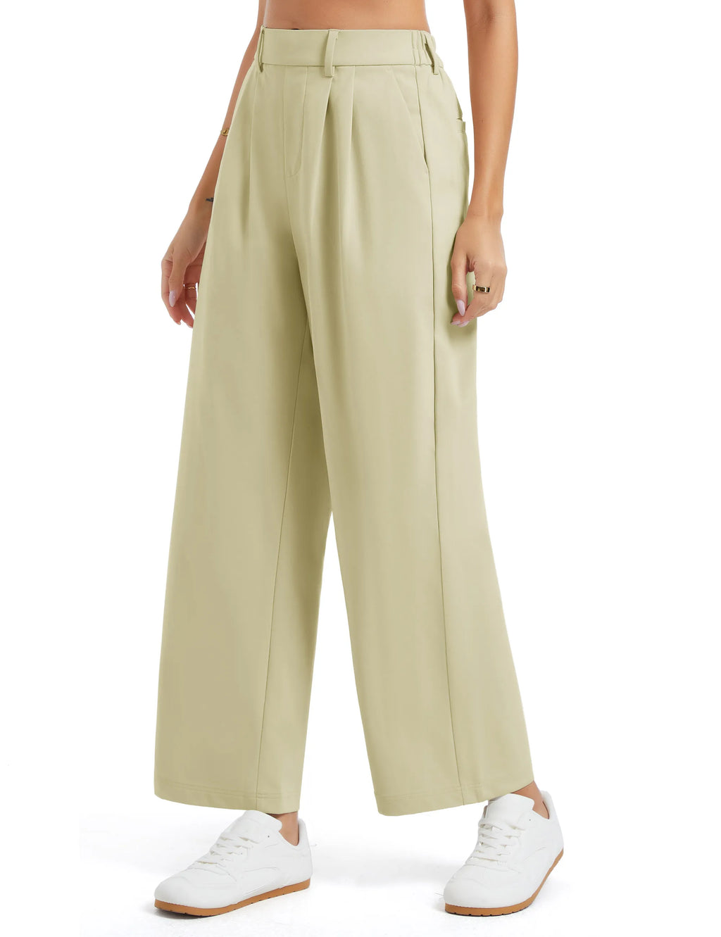 THE GYM PEOPLE Women's Wide Leg Dress Pants Pull On Elastic Waist Straight Leg Stretchy Business Slacks Trousers with Pockets