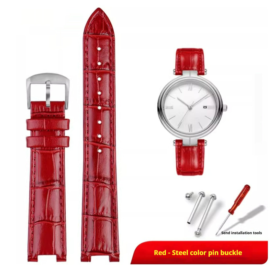 Comfortable Flat Interface Slub Pattern Watch Accessories Leather Strap