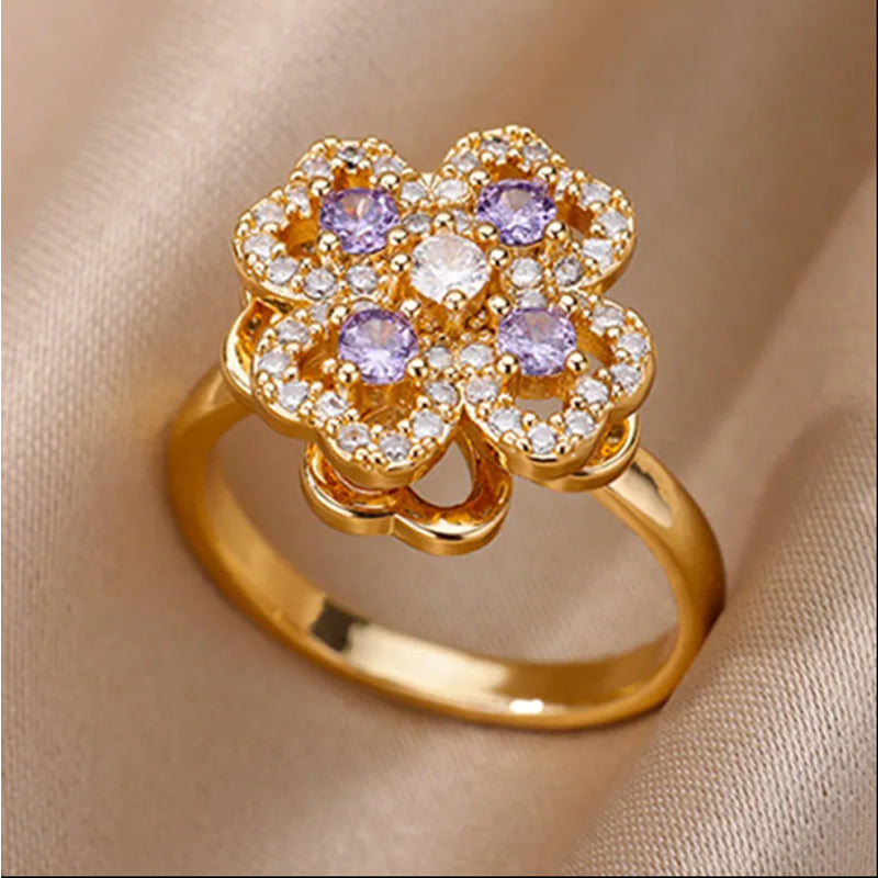 Rotating Zircon Ring for Women | Stainless Steel Open Adjustable Fidget Ring Gift Jewelry