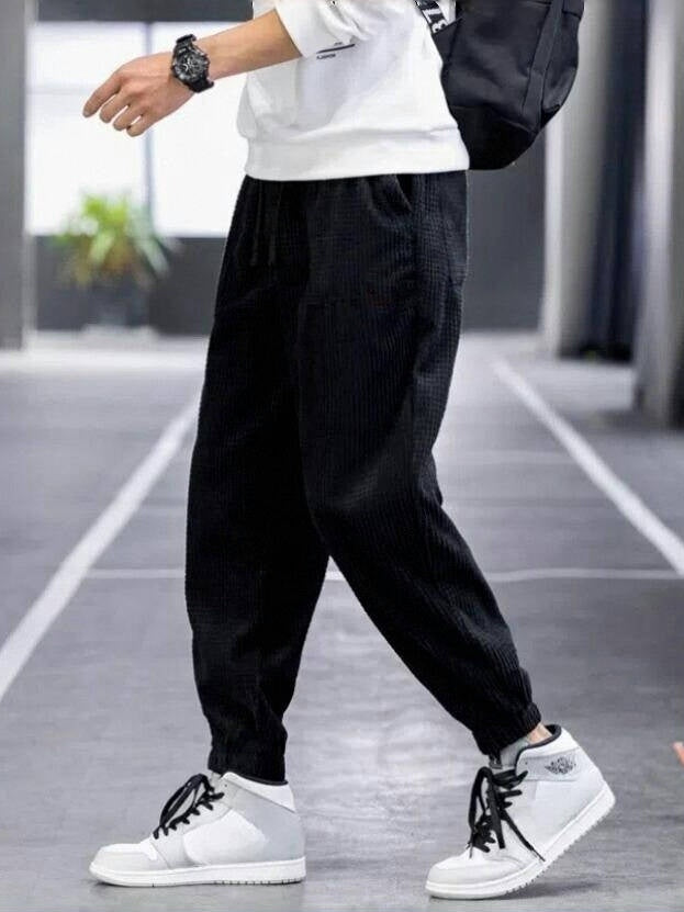 Men's Slim Fit Corduroy Casual Pants | Trendy Anti-Wrinkle Long Straight Trousers Black 5 a9e2b820-5516-43a0-b08b-fb06313993e7 FIOLKA BOUTIQUE