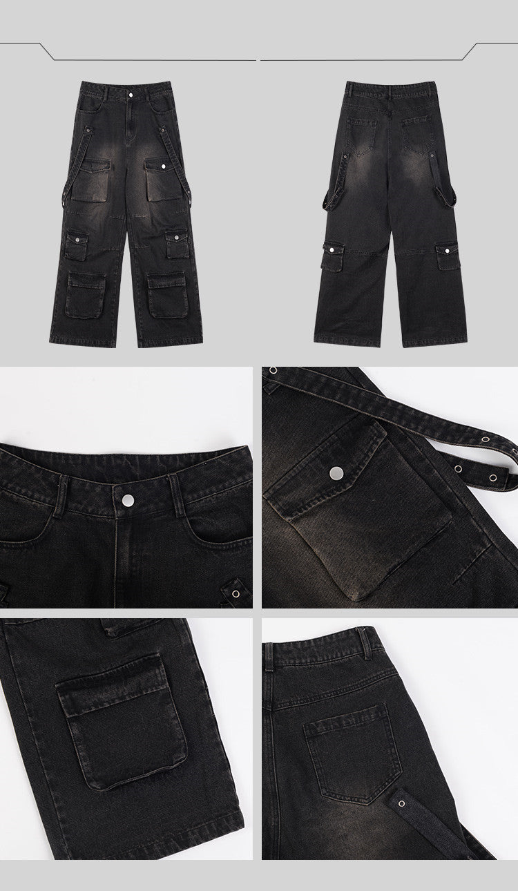 Men's Multi-Pocket Vintage Wide Leg Jeans | Retro Streetwear Denim Pants