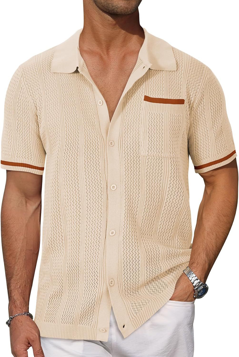 Men's Short Sleeve Hollow Breathable Shirt | Cool Summer Casual Cardigan Jacket