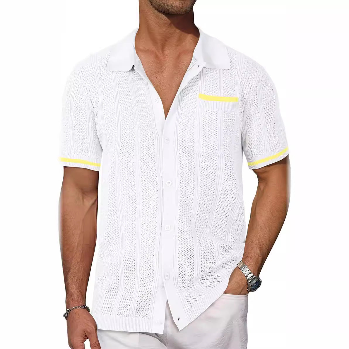 Men's Short Sleeve Hollow Breathable Shirt | Cool Summer Casual Cardigan Jacket