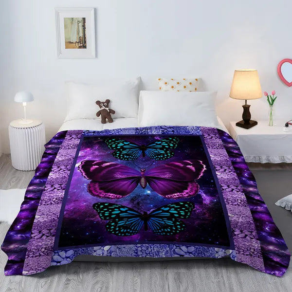 1pc Cozy Butterfly Printed Flannel Blanket - Soft, Warm, And Lightweight Throw For Couch, Sofa, Office, Bed, Camping, And Travel - Multi-Purpose Gift For All Seasons With Versatile Design