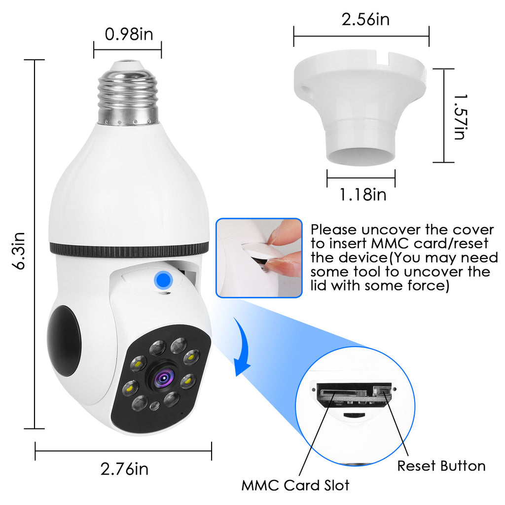 E27 WiFi Bulb Security Camera 1080P FHD | Pan Tilt Night Vision Two-Way Audio Motion Tracking