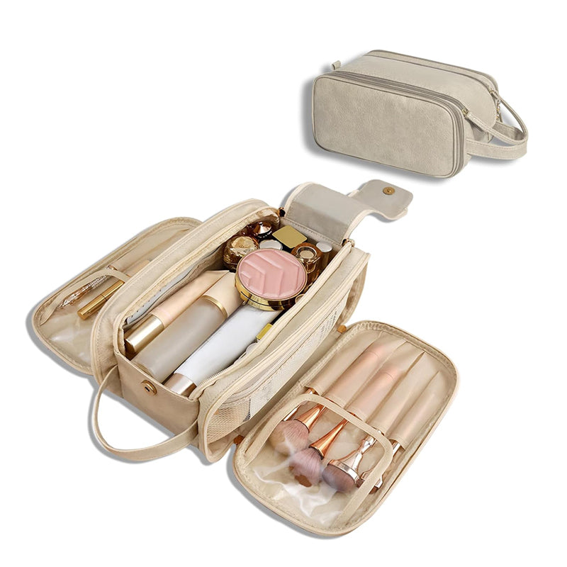 Travel Toiletry Bag For Women Men, Large Travel Toiletry Organizer Makeup Bag, Hanging Cosmetic Bag Kit Leather Skin Care Waterproof Shaving Bag