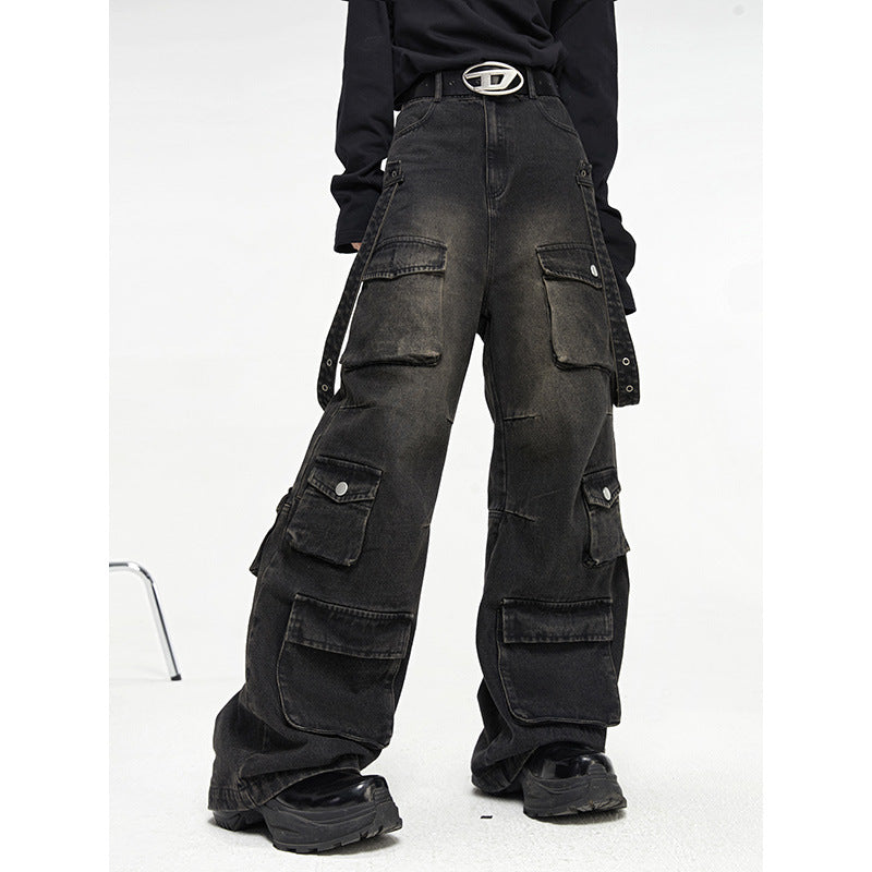 Men's Multi-Pocket Vintage Wide Leg Jeans | Retro Streetwear Denim Pants
