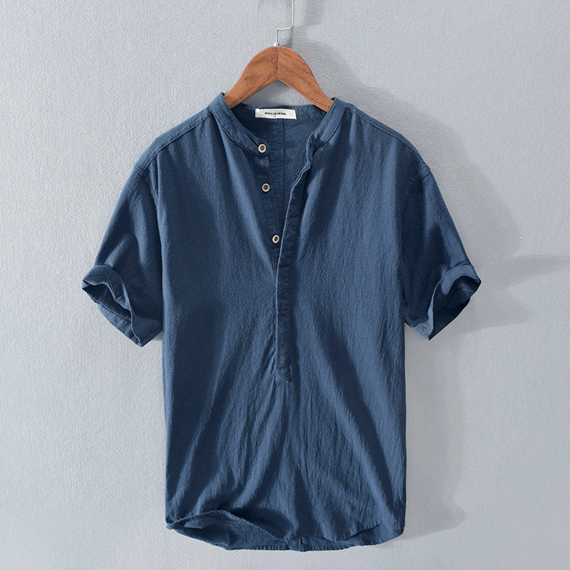 Men's Stand Collar Japanese Ice Silk Linen Short Sleeve T-Shirt | Cool Summer Top Blue 0 bf0dbad6-8796-4304-af1e-11363f0206a6 FIOLKA BOUTIQUE