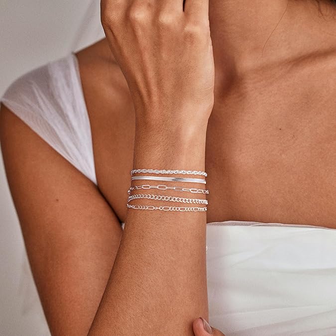 5pcs Silver Bracelets Set for Women | Dainty Stackable
