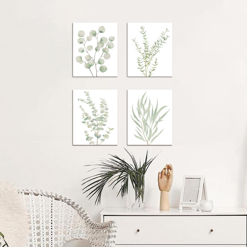 4-Piece Botanical Plant Canvas Wall Art Set | Framed Boho Minimalist Decor for Bathroom & Bedroom 8x10in