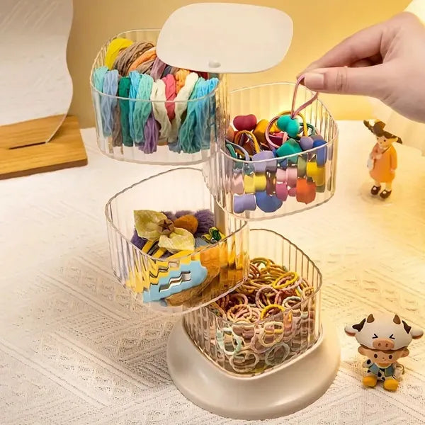 1pc Cosmetic Organizer, Plastic 360° Rotating Vanity Storage With Clips, Multi-Tiered For Makeup, Jewelry & Accessories, Freestanding Brushed Finish, <27 Inches Height, <3.2 Cubic Feet Capacity