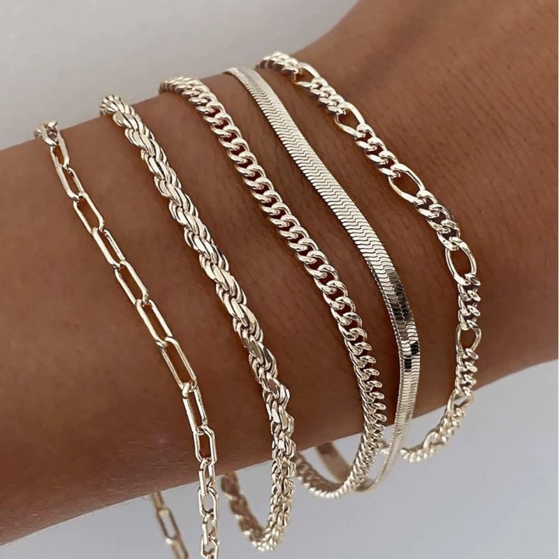 5pcs Silver Bracelets Set for Women | Dainty Stackable