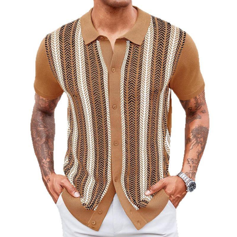Men's Casual Striped Jacquard Sweater | Knit Pullover Long Sleeve Top