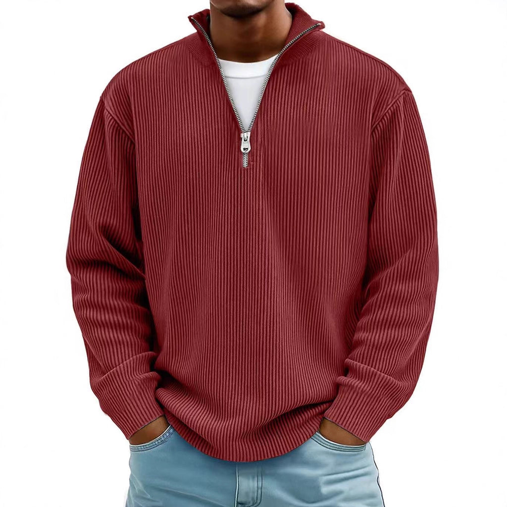 Men's Corduroy Zipper Stand Collar Sweatshirt | Warm Solid Color Long Sleeve Casual Top