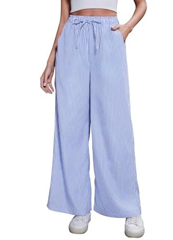 Women's Comfortable Elastic Waist Pinstripe Casual Loose Trousers
