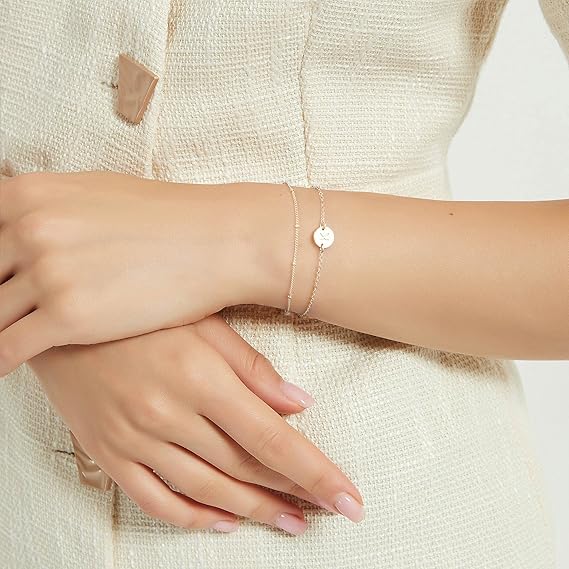 Dainty 14K Gold Filled Adjustable Layered Bracelet | Cute Oval Chain Bar Women's Jewelry