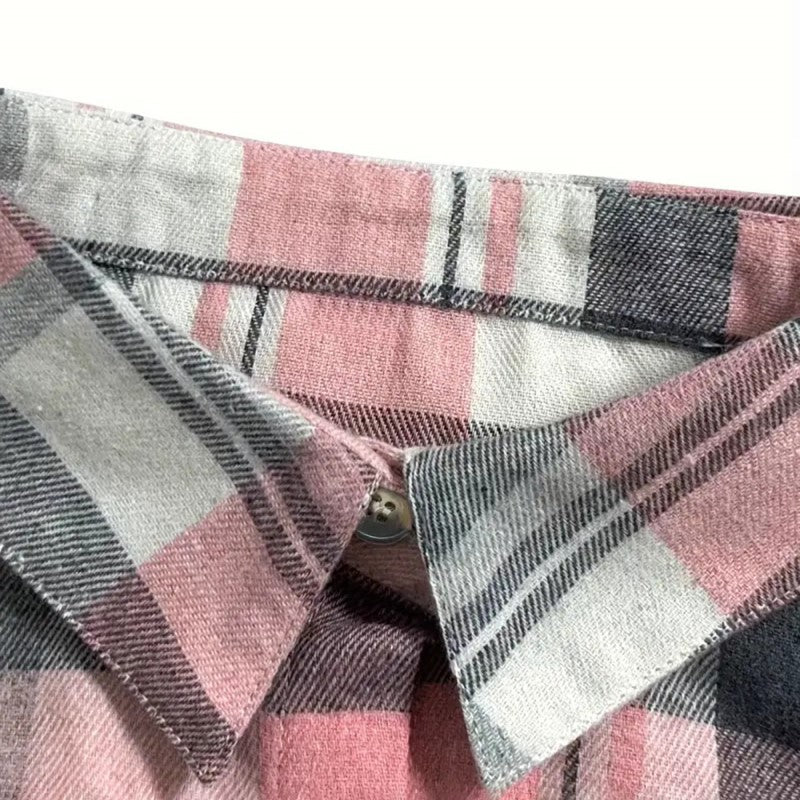 Women's Casual Plaid Long Sleeve Shirt | Button-Down Lapel Collar Top with Chest Pocket