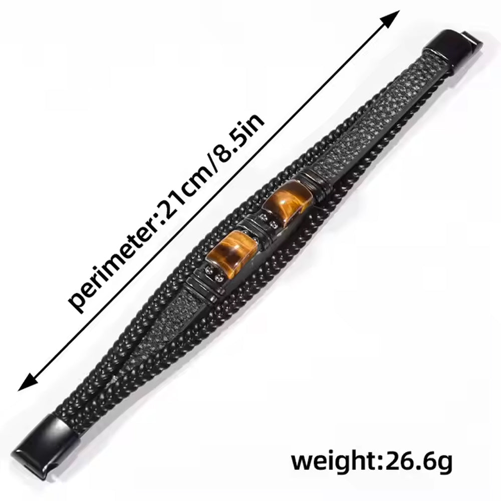 Natural Tiger Eye Stone Bracelet For Men Women - Handmade Leather Braided Healing Bracelet, Courage & Luck Meaning, Birthday Christmas Gift