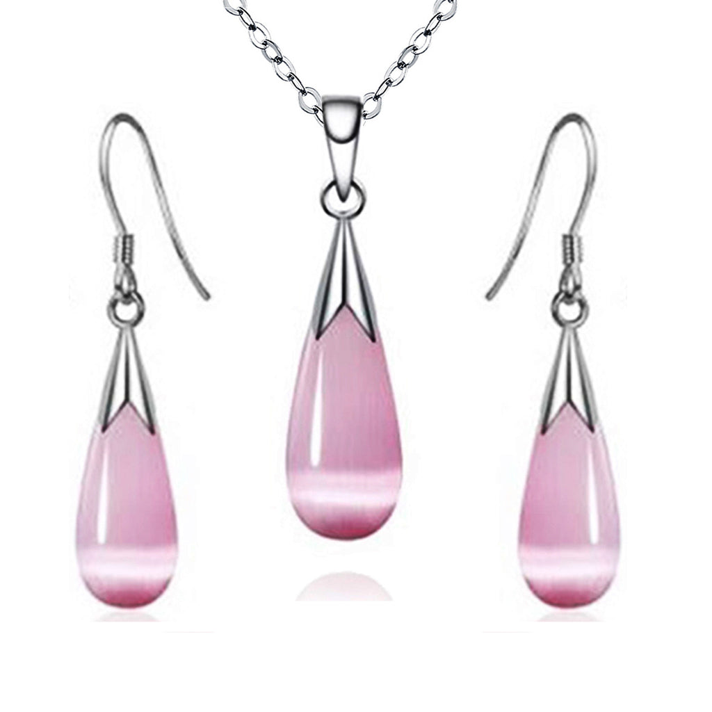 Emma Manor Water Drop Moonstone Jewelry Set | 14K White Gold Plated Pendant Necklace & Earrings