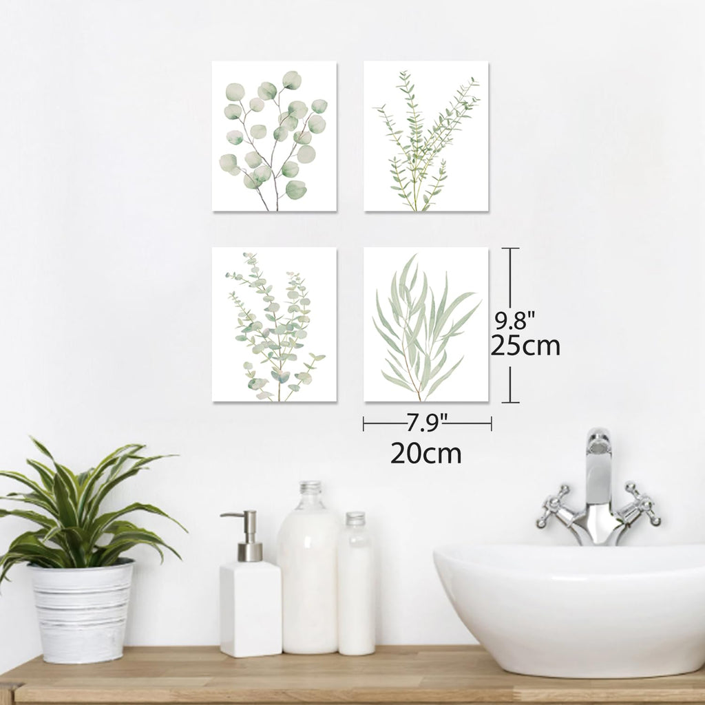 4-Piece Botanical Plant Canvas Wall Art Set | Framed Boho Minimalist Decor for Bathroom & Bedroom 8x10in