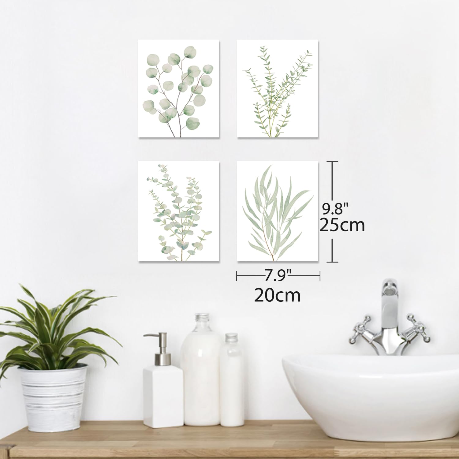 4-Piece Botanical Plant Canvas Wall Art Set | Framed Boho Minimalist Decor for Bathroom & Bedroom 8x10in