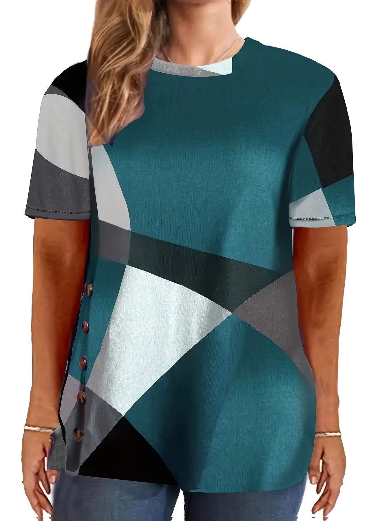 Women's Plus Size Color Block T-Shirt | Casual Short Sleeve Round Neck Stretchy Tee And green 5 cf42db0d-94b0-4881-8d95-01fc3500bc94 FIOLKA BOUTIQUE