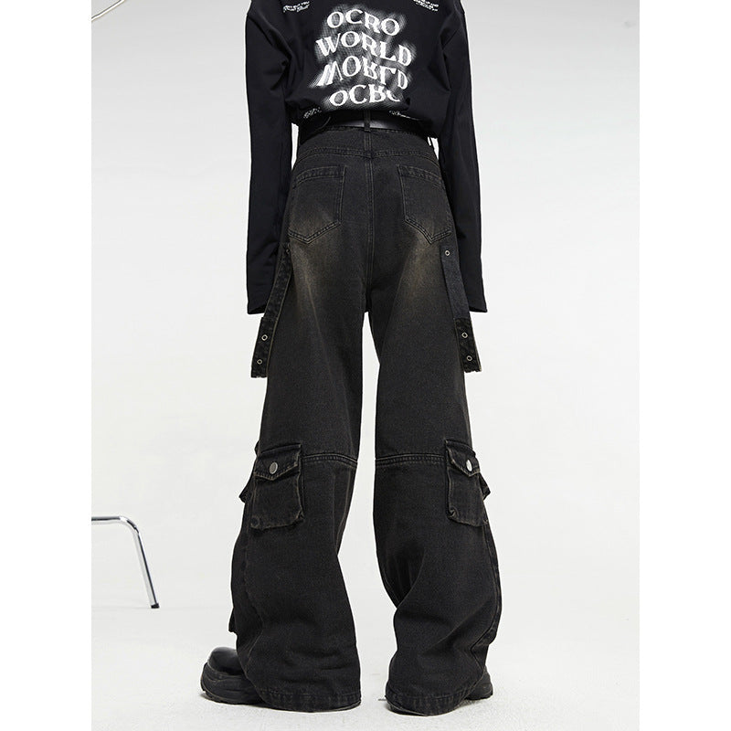 Men's Multi-Pocket Vintage Wide Leg Jeans | Retro Streetwear Denim Pants
