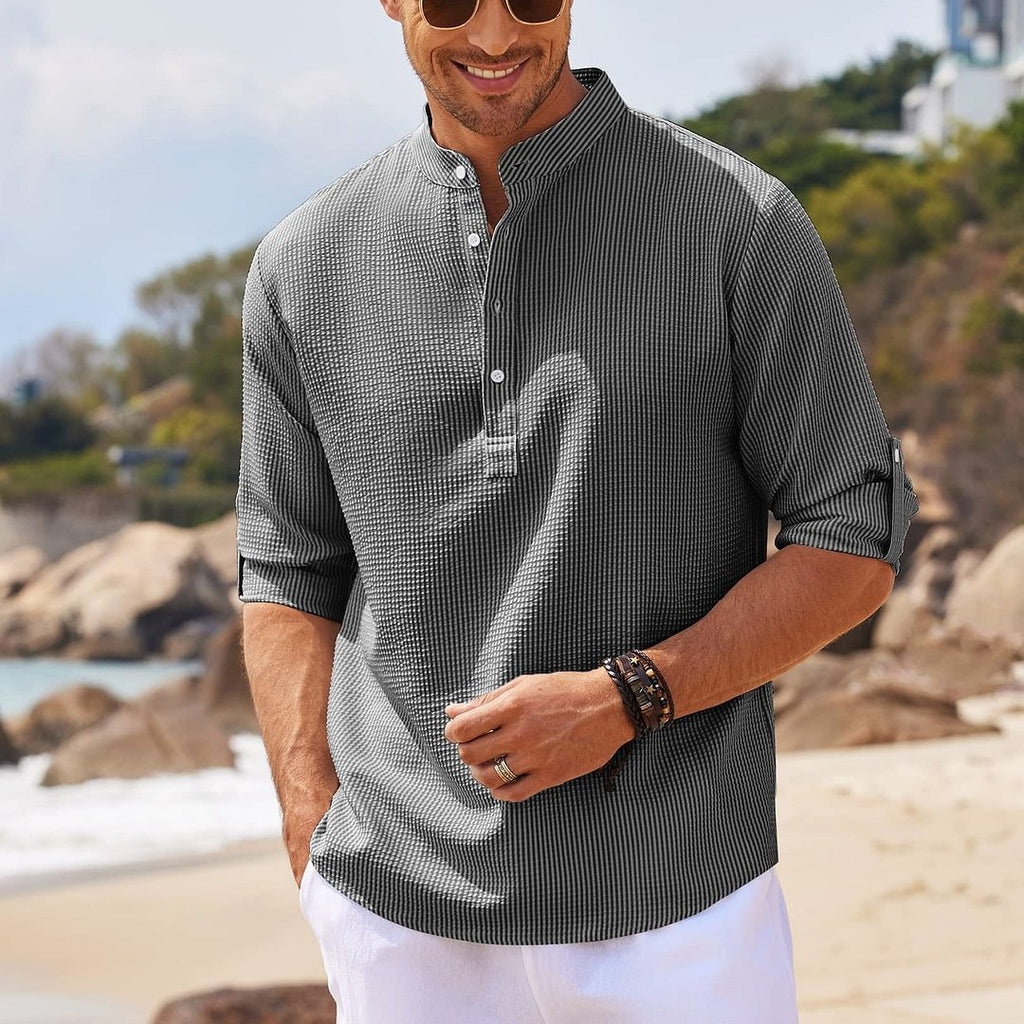 Men's Casual Long Sleeve Stand Collar Shirt | Solid Color Everyday Clothing