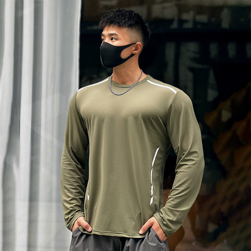 Mens Loose-fitting Versatile Round-neck Long-sleeve Sporty Casual Top