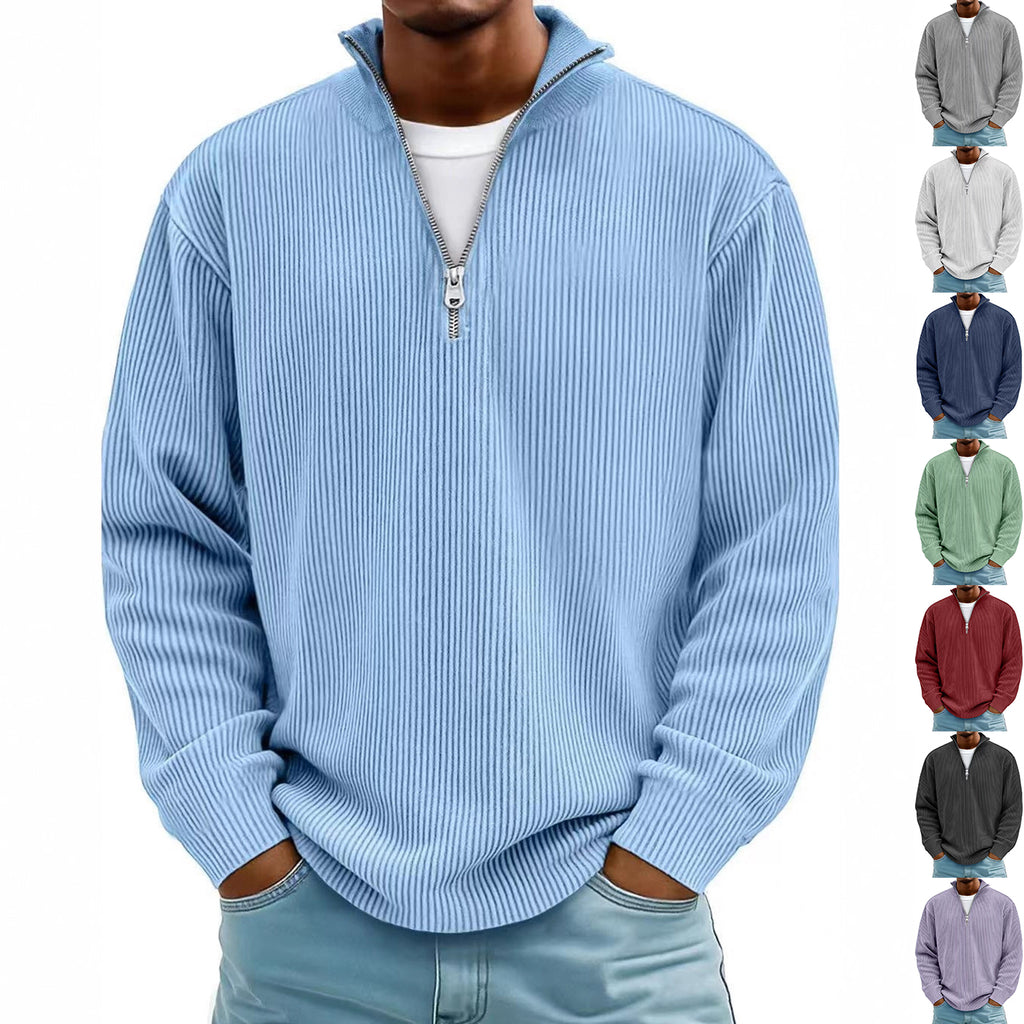 Men's Corduroy Zipper Stand Collar Sweatshirt | Warm Solid Color Long Sleeve Casual Top