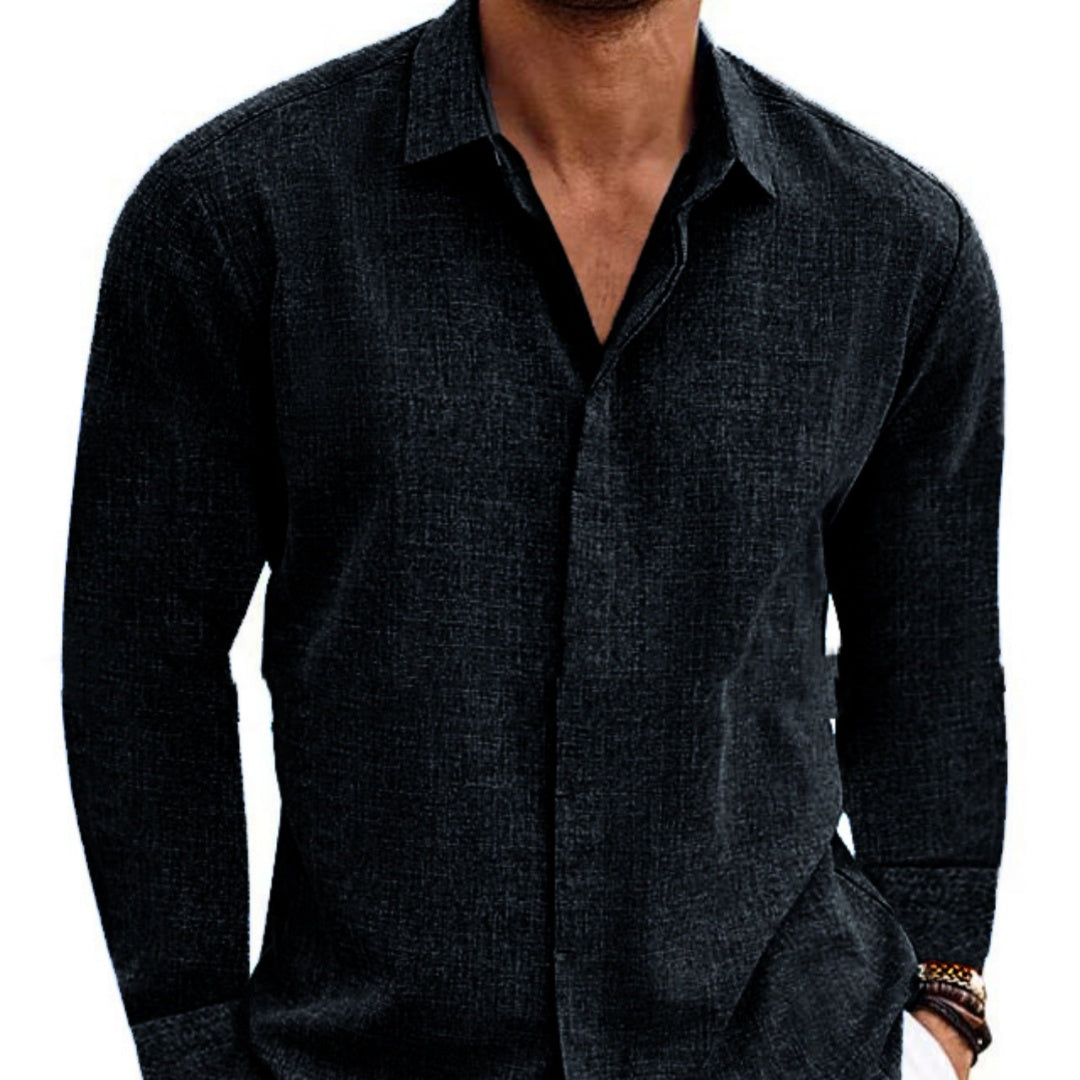 Men's Long Sleeve Cotton Linen Shirt | Solid Color Undershirt & Everyday Top