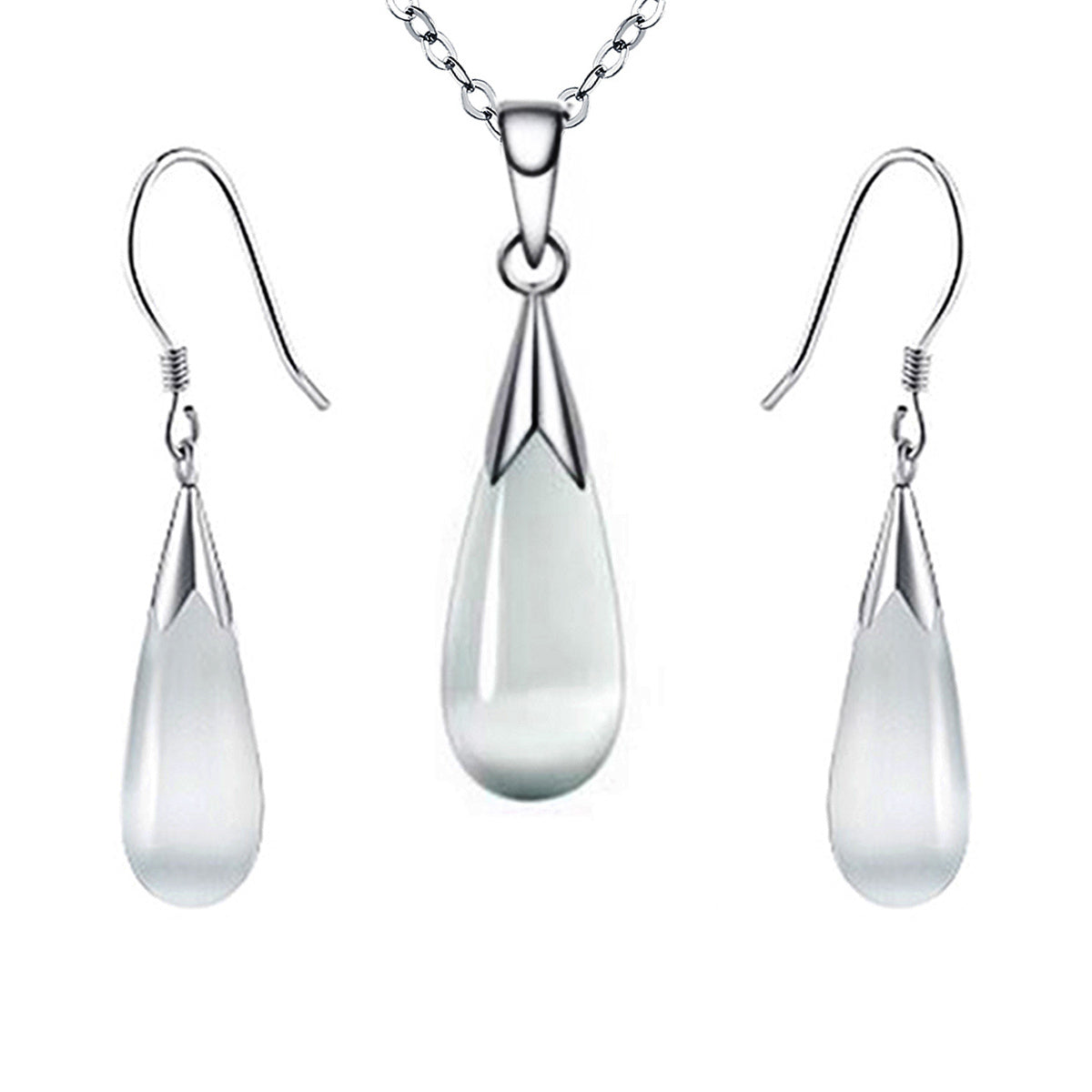 Emma Manor Water Drop Moonstone Jewelry Set | 14K White Gold Plated Pendant Necklace & Earrings White 5 d93ec686-2fd2-4398-8ca2-95faa0b00717 FIOLKA BOUTIQUE