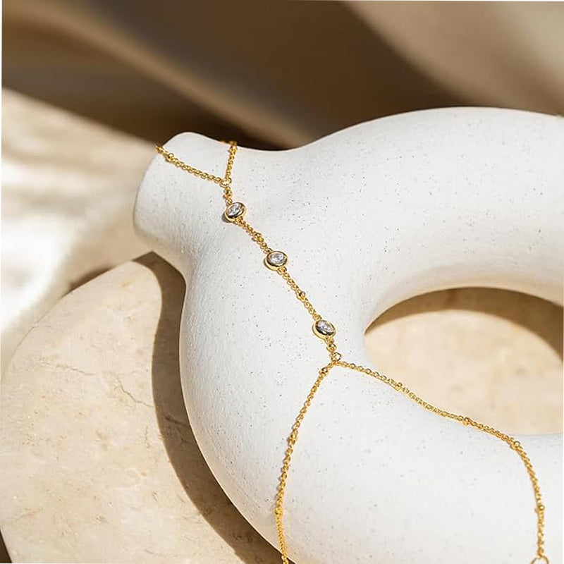 Hand Chain Bracelet For Women, Ring Bracelet, Gold Finger Hand Chain Trendy Dainty Bead Boho Jewelry