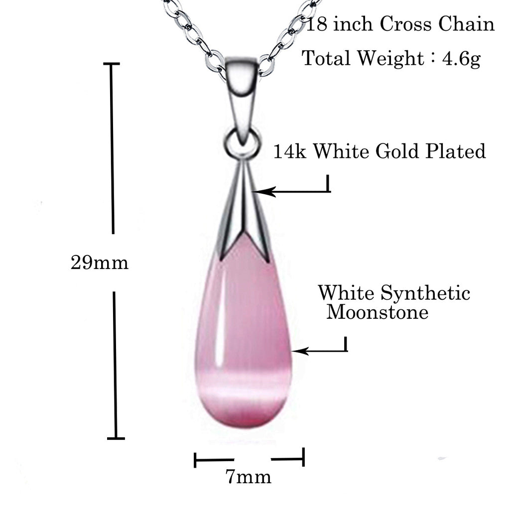 Emma Manor Water Drop Moonstone Jewelry Set | 14K White Gold Plated Pendant Necklace & Earrings