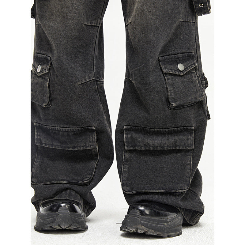 Men's Multi-Pocket Vintage Wide Leg Jeans | Retro Streetwear Denim Pants