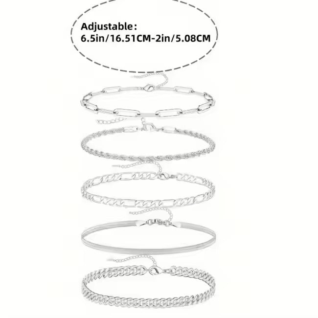 5pcs Silver Bracelets Set for Women | Dainty Stackable