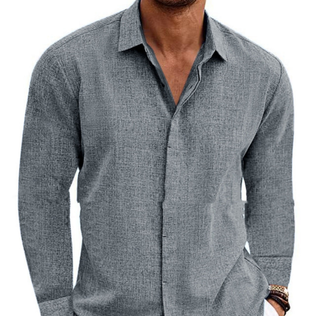 Men's Long Sleeve Cotton Linen Shirt | Solid Color Undershirt & Everyday Top Gray 0 e1cd2e45-44d0-4ae3-83a2-daa26d61a66e FIOLKA BOUTIQUE