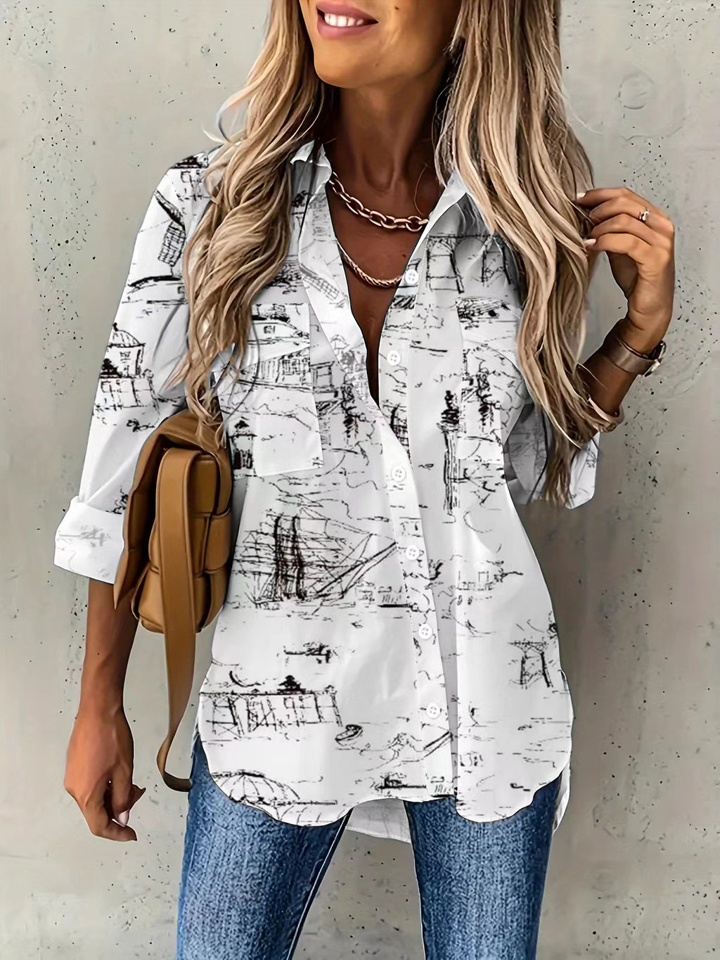 Women's Plus Size Two-Piece Set | Long Sleeve Casual Shirt & Pants Outfit