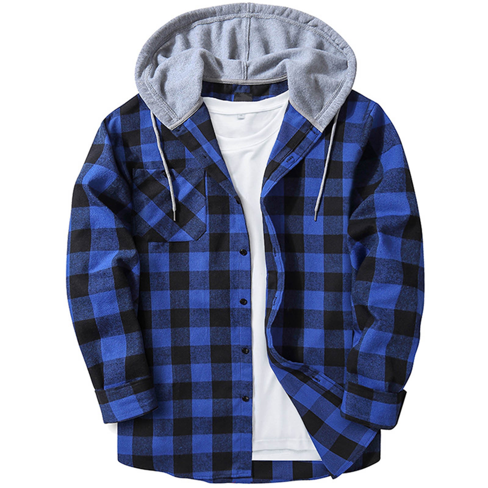 Men's Hooded Plaid Shirt | Casual Long Sleeve Flannel Top Blue 0 e93b473a-c163-4e4c-8072-f91de04a8615 FIOLKA BOUTIQUE