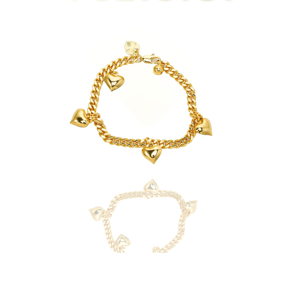 24K Gold Filled Multi Hearts Bracelet | Women's Jewelry