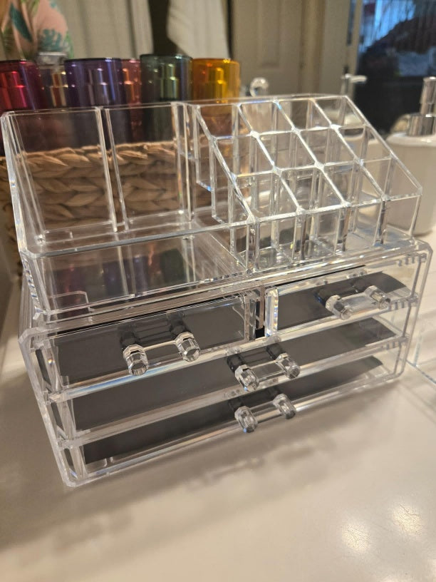 Clear Acrylic Clear Dustproof Makeup Storage, Organizer Drawers Large Skin Care Cosmetic Display Cases For Bathroom Stackable Storage Box With 4 Drawers For Vanity