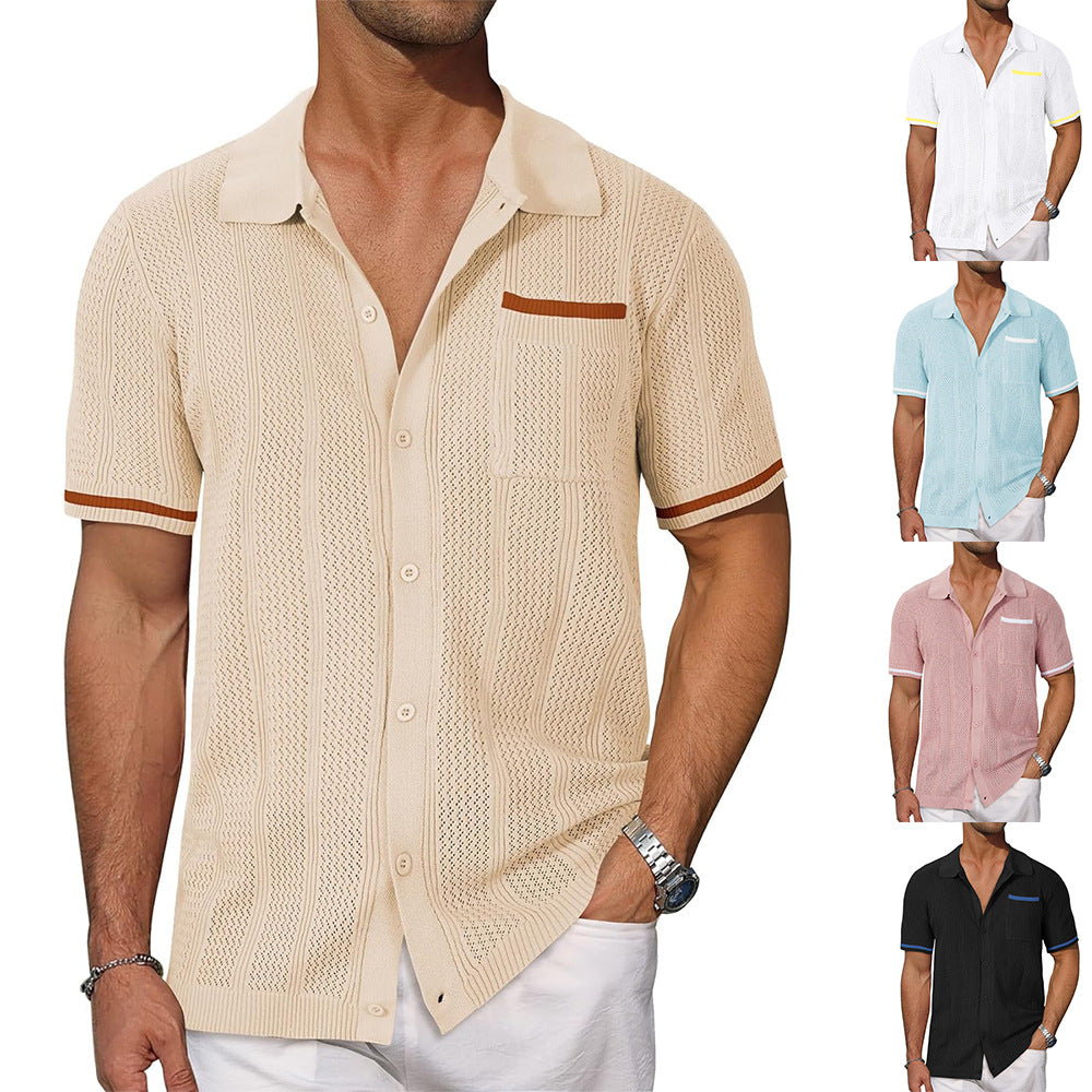Men's Short Sleeve Hollow Breathable Shirt | Cool Summer Casual Cardigan Jacket