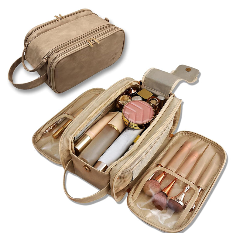 Travel Toiletry Bag For Women Men, Large Travel Toiletry Organizer Makeup Bag, Hanging Cosmetic Bag Kit Leather Skin Care Waterproof Shaving Bag