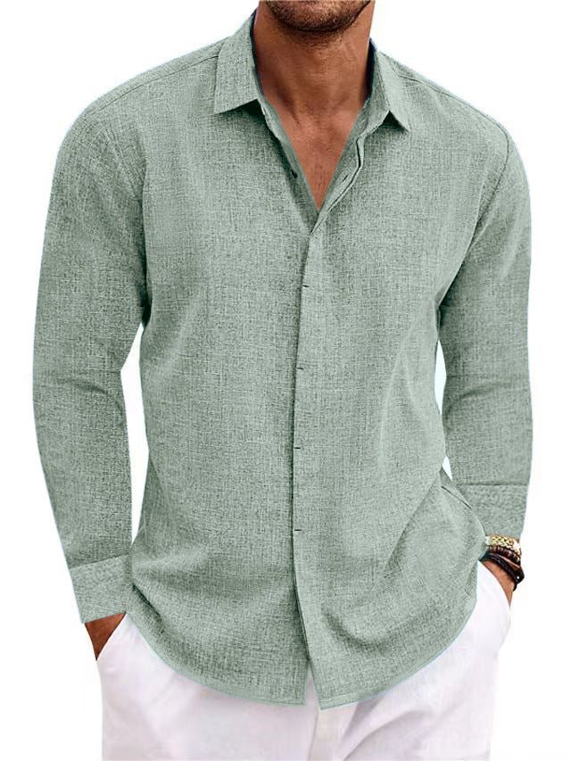 Men's Long Sleeve Cotton Linen Shirt | Solid Color Undershirt & Everyday Top Matcha color 0 f697fa7d-94cb-4543-a589-34781596f1aa FIOLKA BOUTIQUE