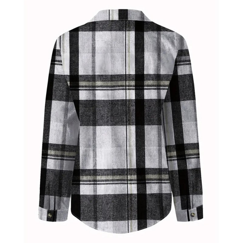 Women's Casual Plaid Long Sleeve Shirt | Button-Down Lapel Collar Top with Chest Pocket