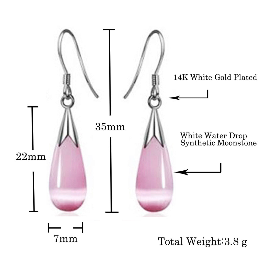 Emma Manor Water Drop Moonstone Jewelry Set | 14K White Gold Plated Pendant Necklace & Earrings